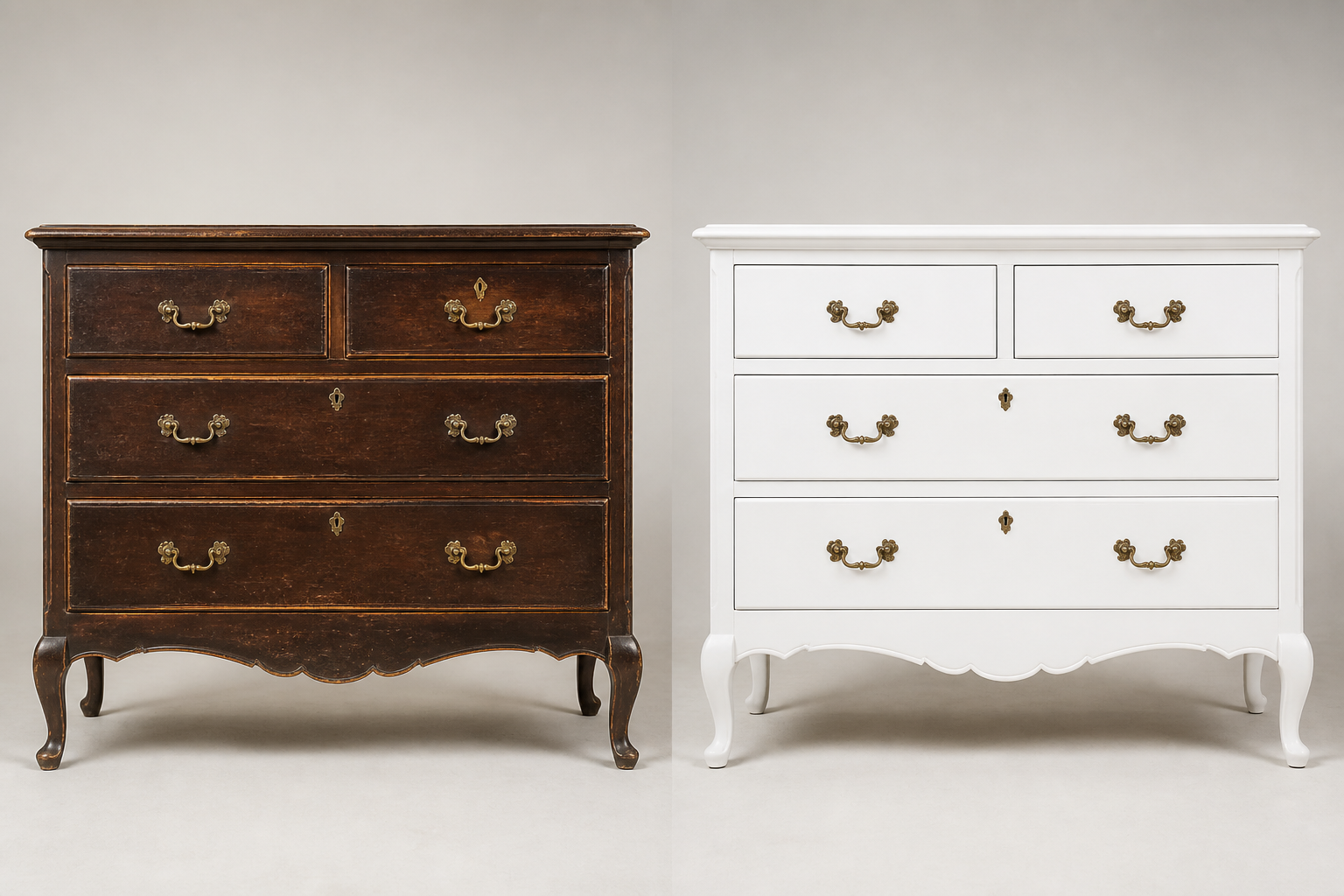 Antes y después de una cómoda antigua laqueada en blanco